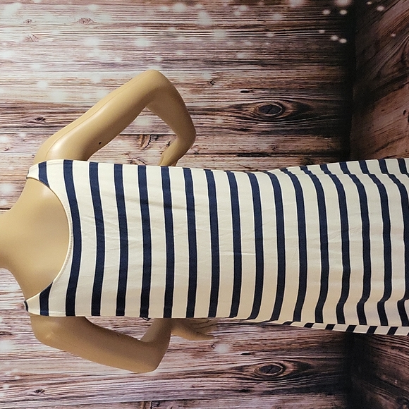 Garnet Hill Women's Sleeveless Navy & Cream Striped Maxi Dress Size M - Picture 10 of 12